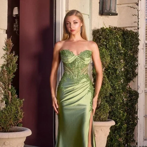 New Pageant Long Satin Gown w/ Sweetheart Neck & Beads Embellished CD KV1132 - Picture 1 of 9